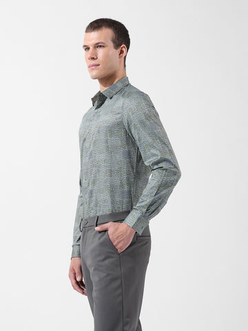 Men's Green Slim Fit Printed Party Wear Shirt