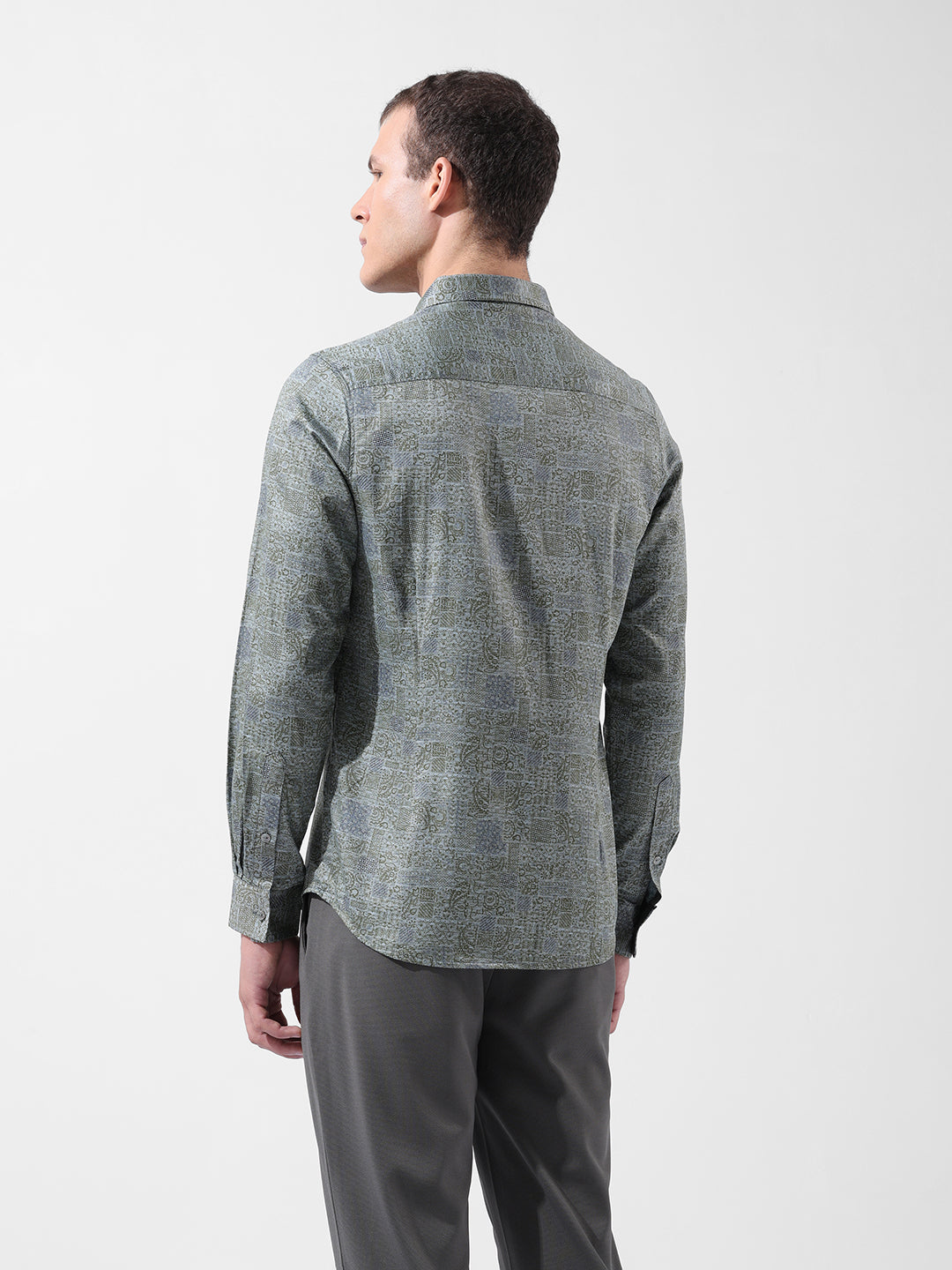 Men's Green Slim Fit Printed Party Wear Shirt