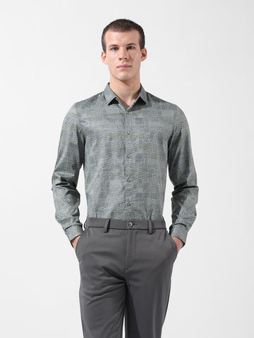 Men's Green Slim Fit Printed Party Wear Shirt