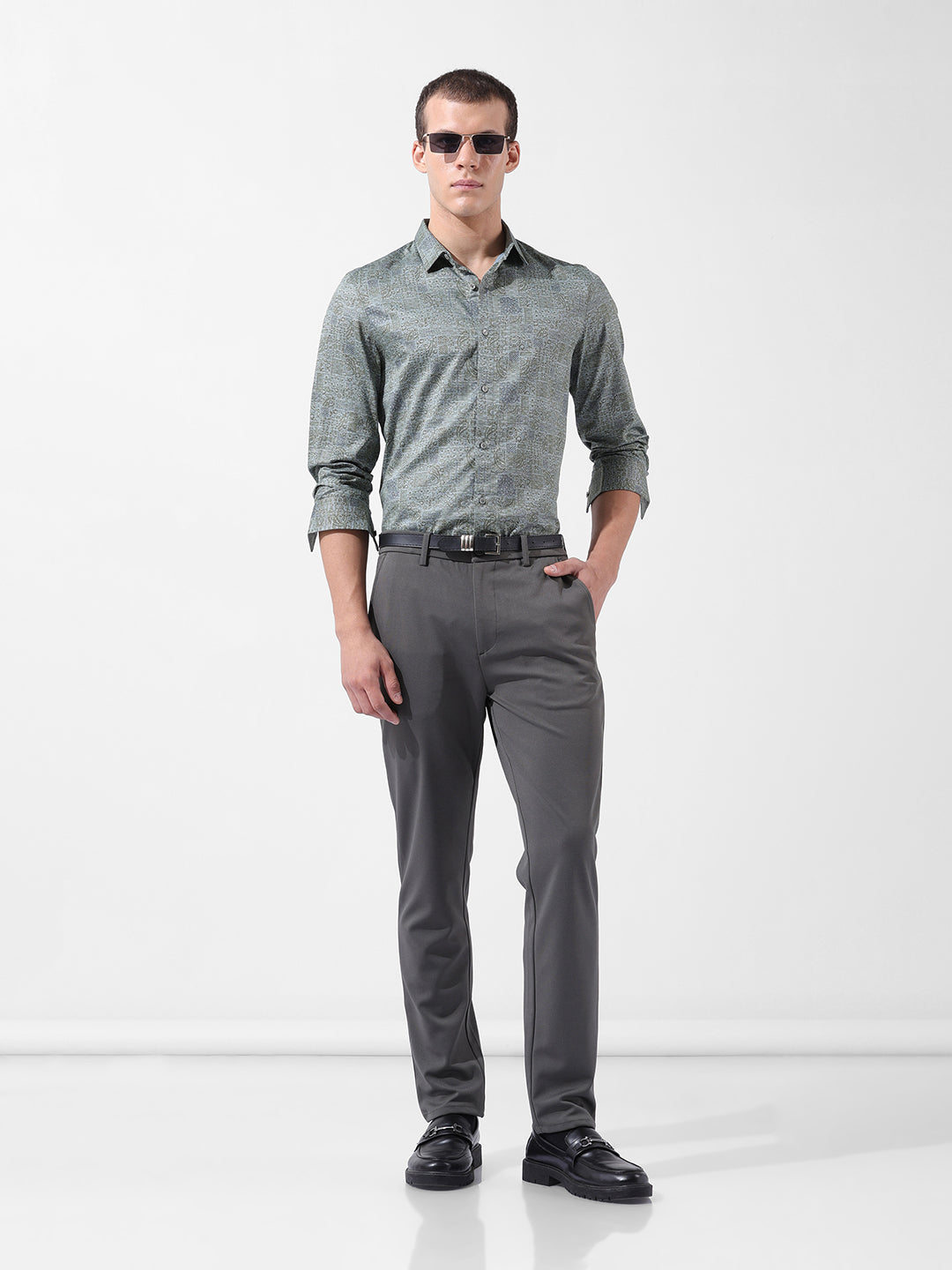 Men's Green Slim Fit Printed Party Wear Shirt