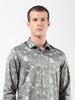 Men's Olive Slim Fit Printed Party Wear Shirt