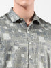 Men's Olive Slim Fit Printed Party Wear Shirt