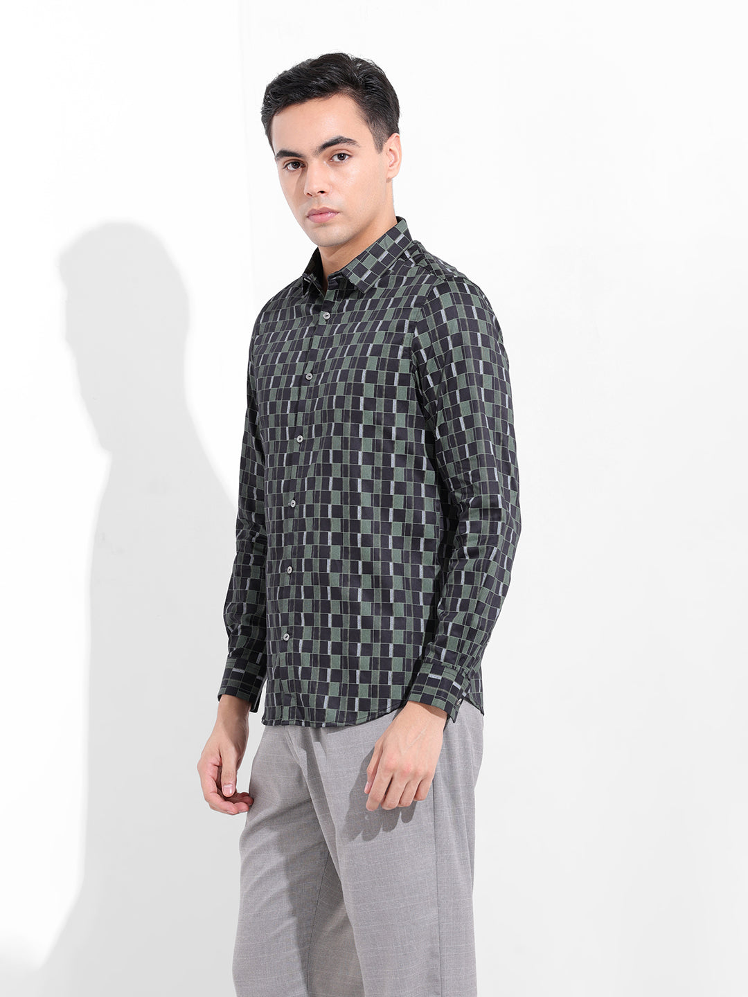 Men's Black Slim Fit Printed Party Wear Shirt