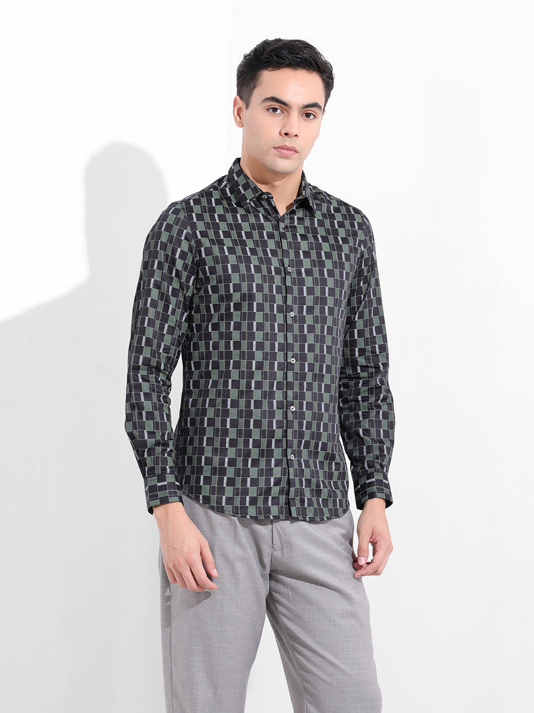 Men's Black Slim Fit Printed Party Wear Shirt