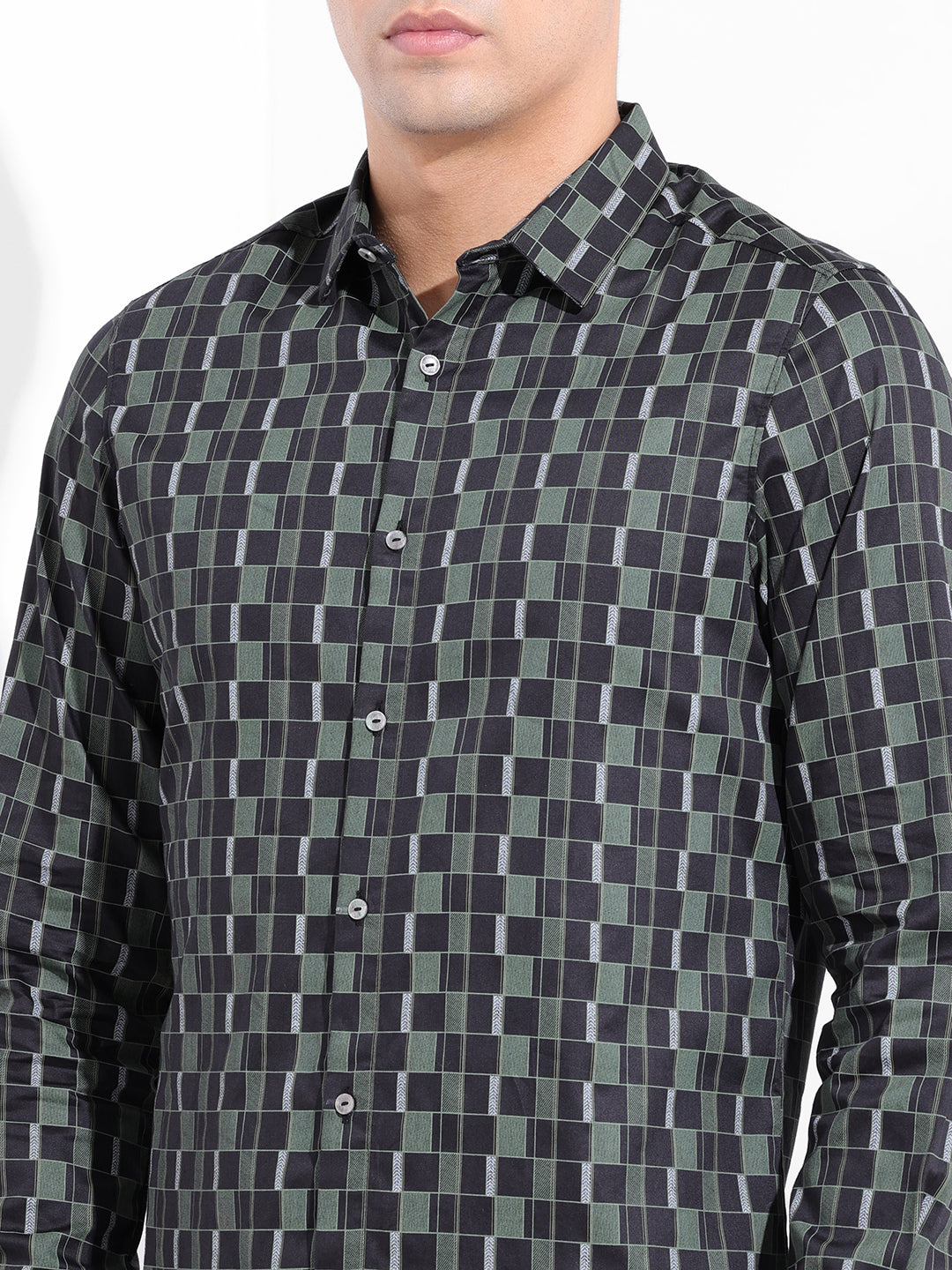 Men's Black Slim Fit Printed Party Wear Shirt