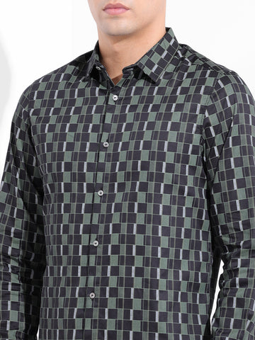 Men's Black Slim Fit Printed Party Wear Shirt