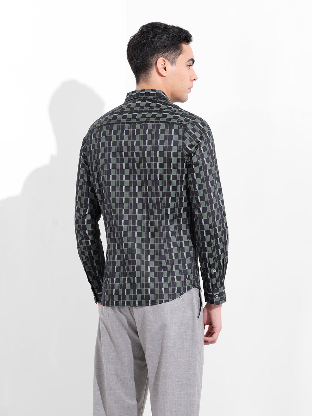 Men's Black Slim Fit Printed Party Wear Shirt