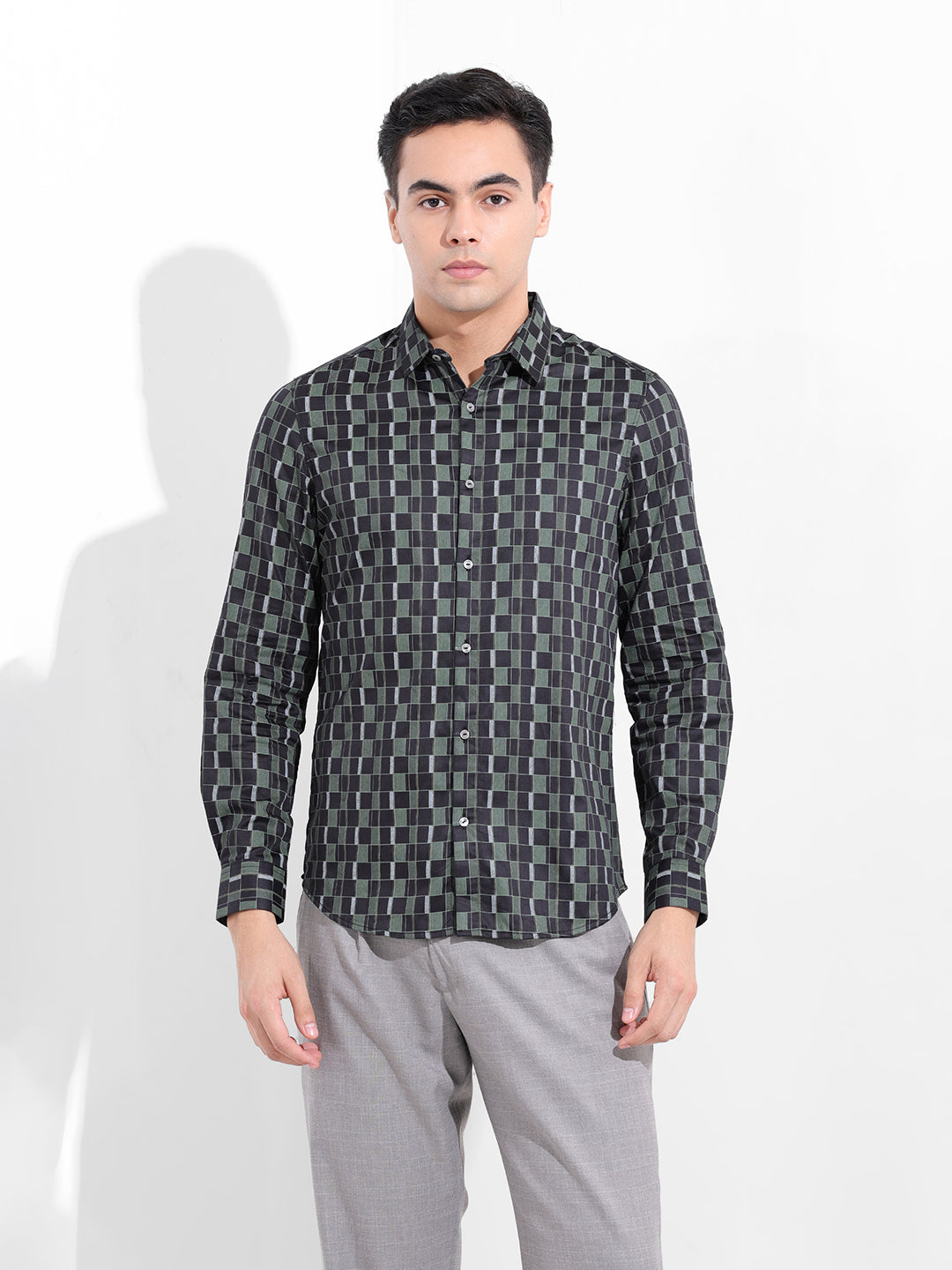 Men's Black Slim Fit Printed Party Wear Shirt