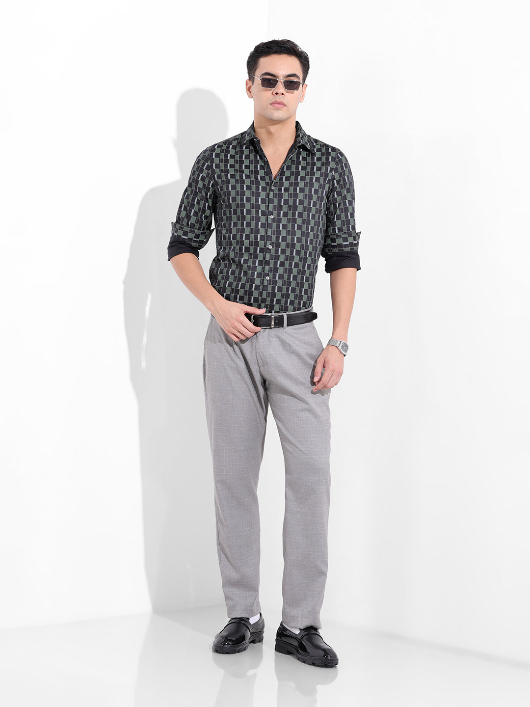 Men's Black Slim Fit Printed Party Wear Shirt