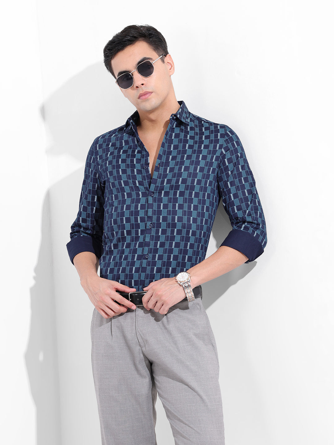 Men's Blue Slim Fit Party Wear Shirt