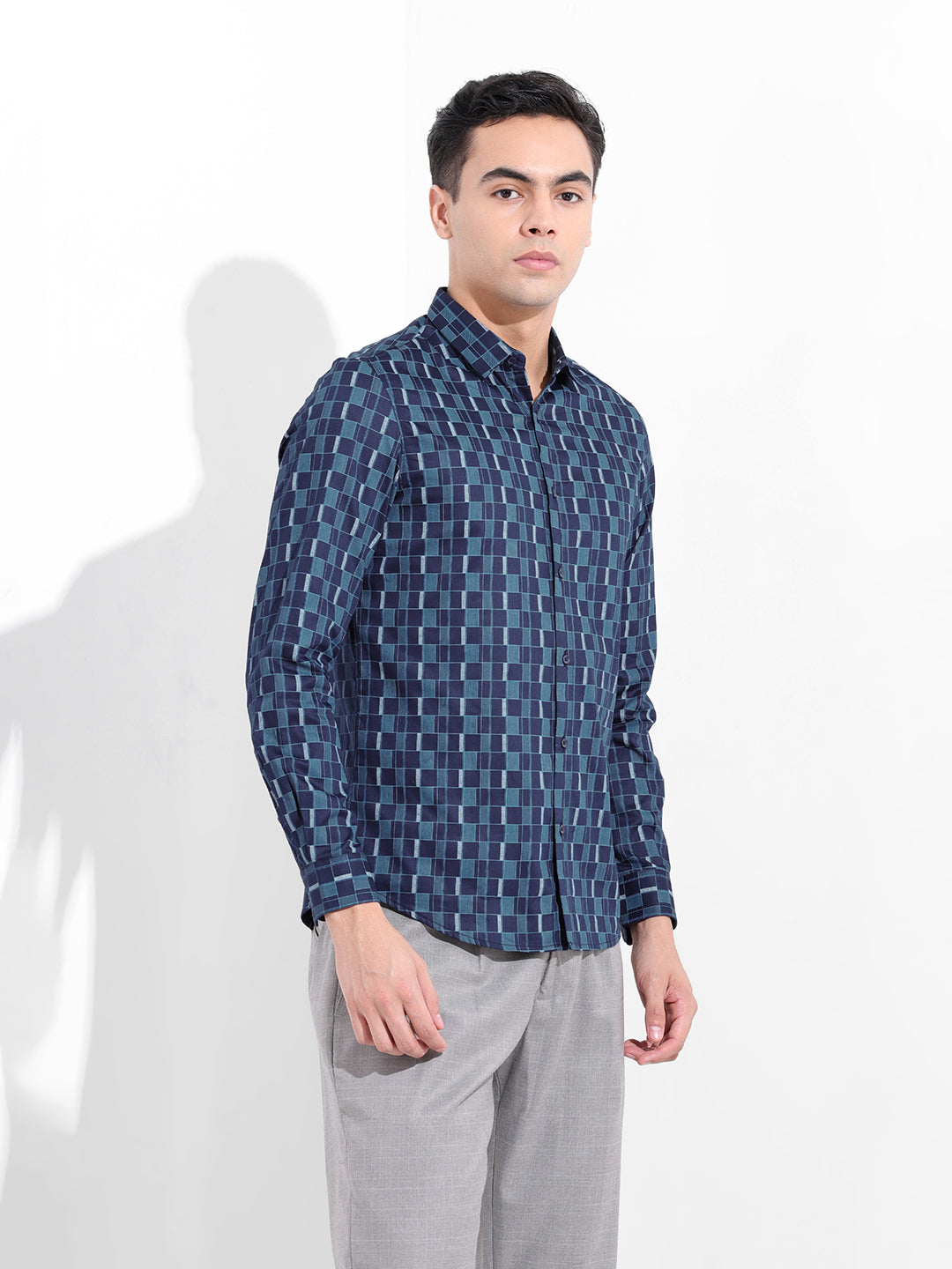 Men's Blue Slim Fit Party Wear Shirt