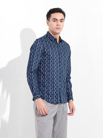 Men's Blue Slim Fit Party Wear Shirt