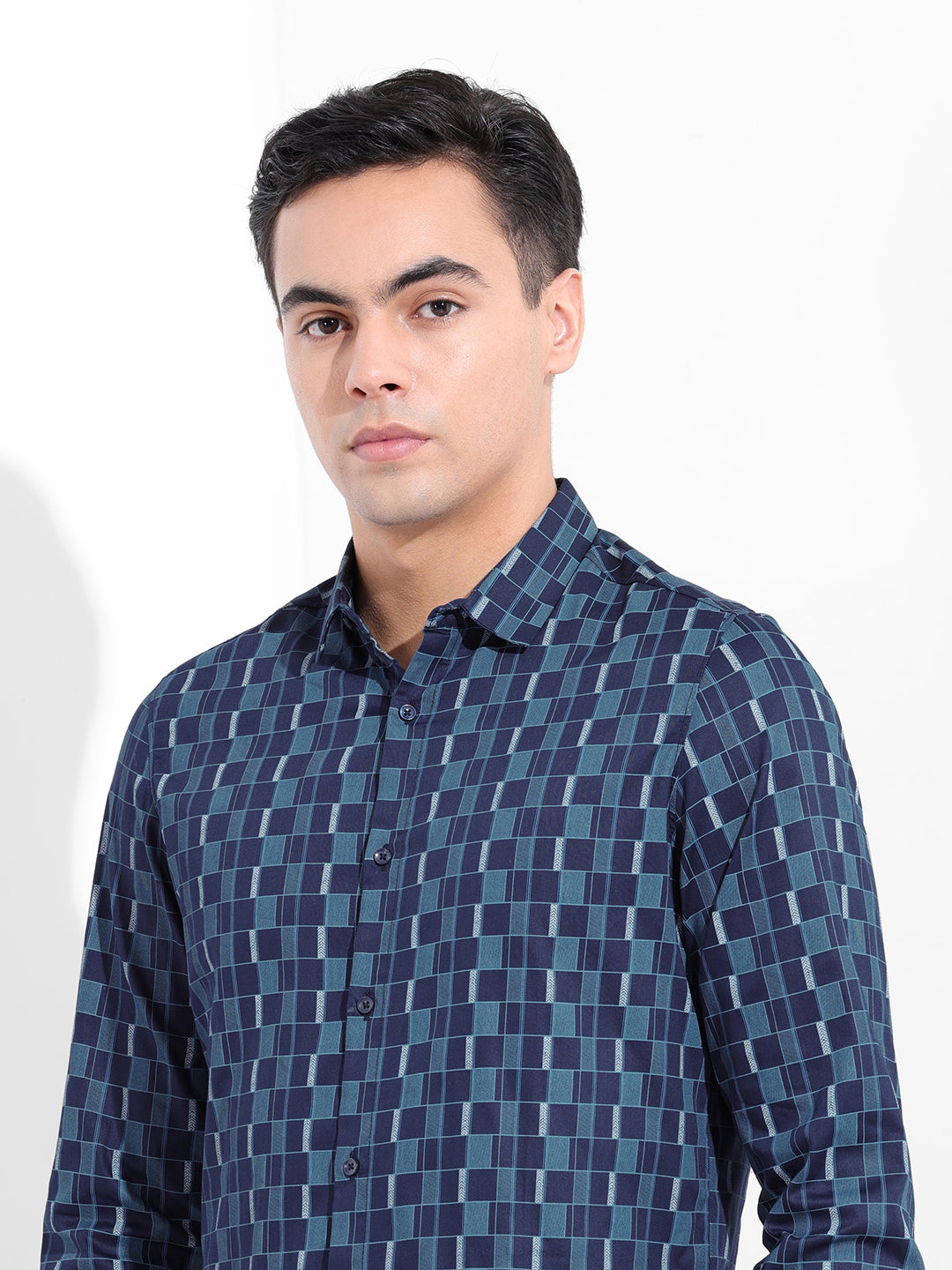 Men's Blue Slim Fit Party Wear Shirt