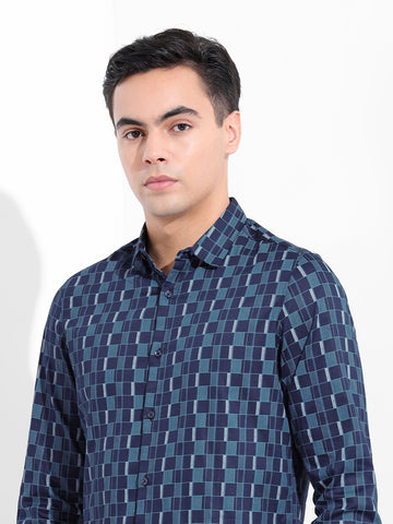 Men's Blue Slim Fit Party Wear Shirt