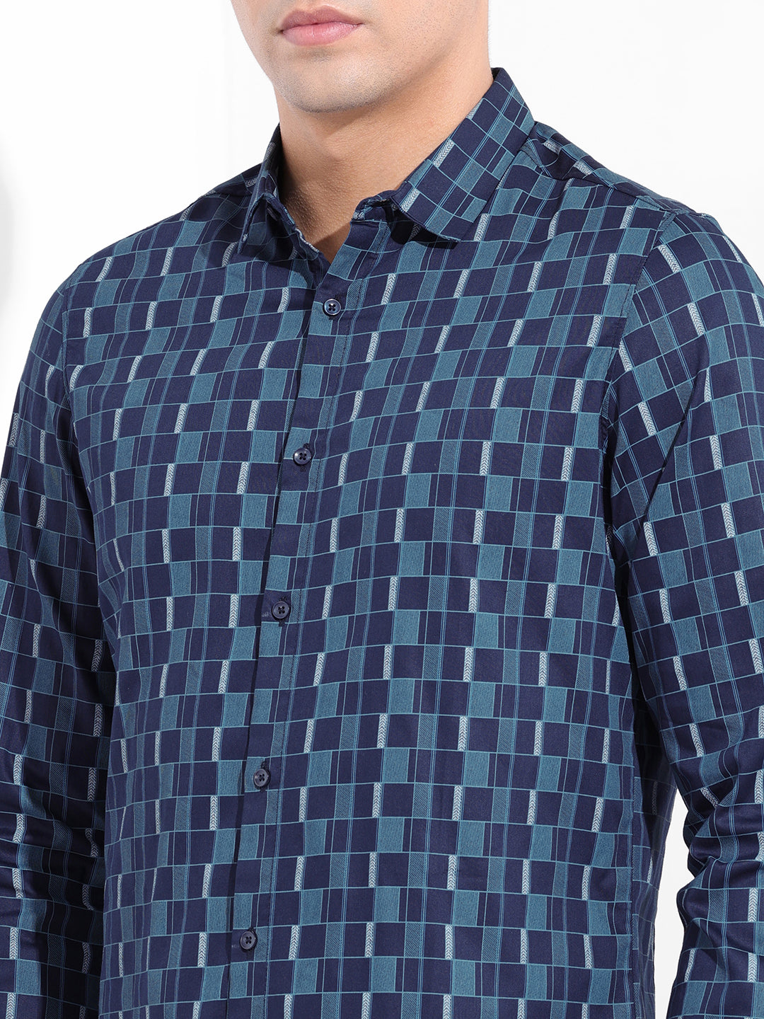 Men's Blue Slim Fit Party Wear Shirt