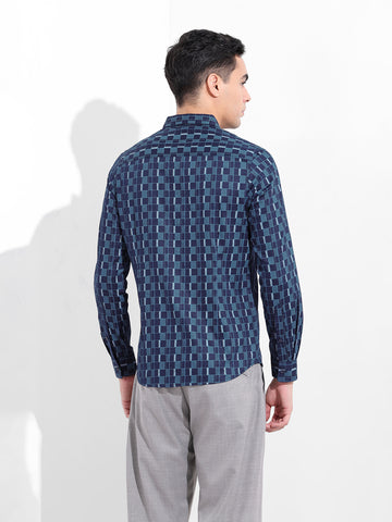 Men's Blue Slim Fit Party Wear Shirt