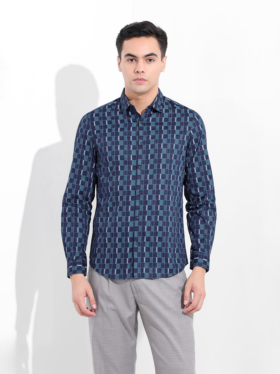 Men's Blue Slim Fit Party Wear Shirt