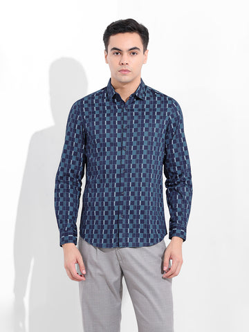 Men's Blue Slim Fit Party Wear Shirt