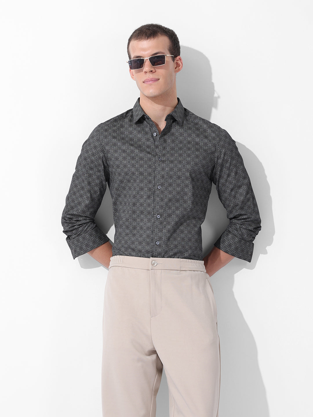 Men's Brown Slim Fit Printed Party Wear Shirt