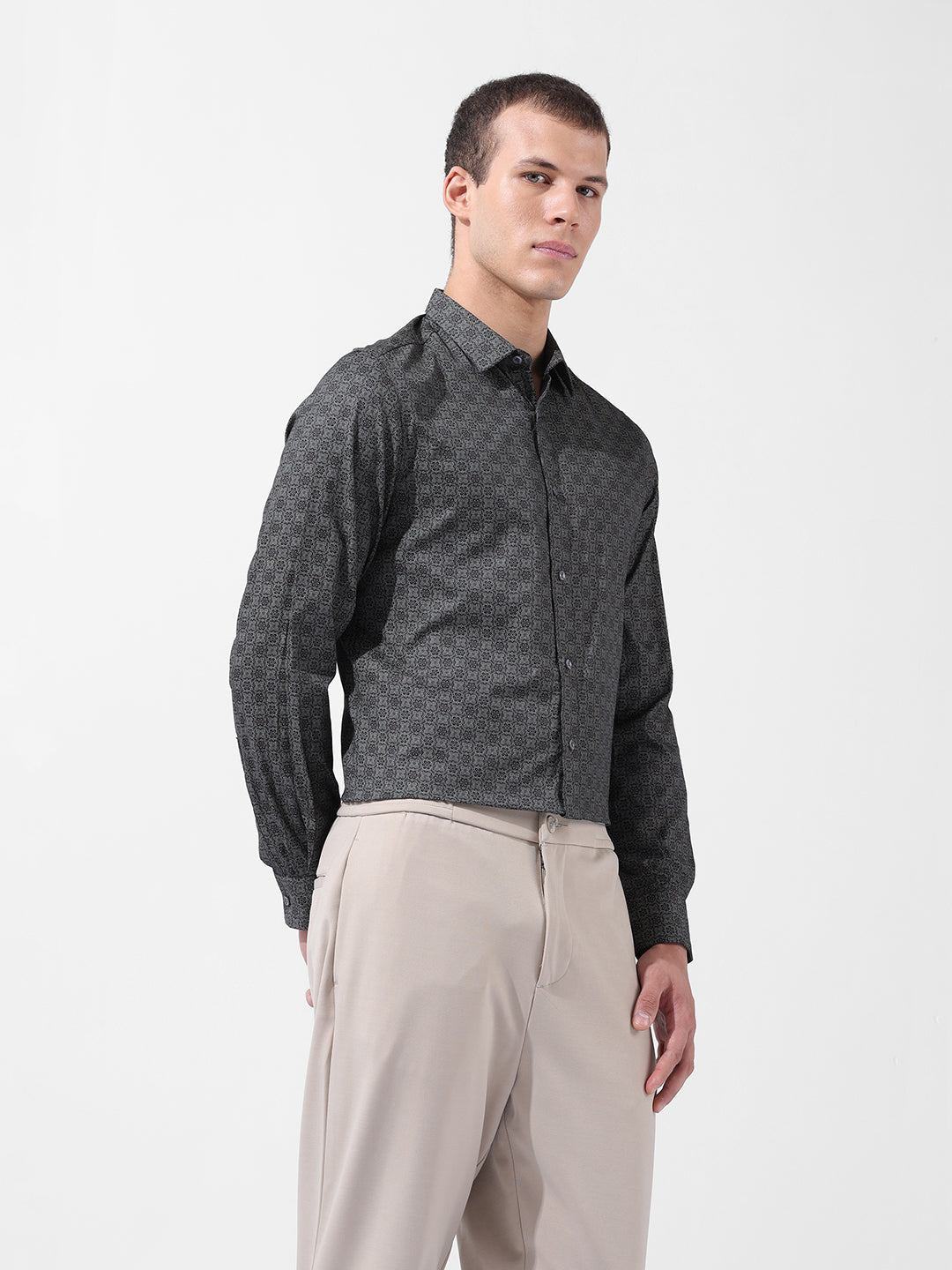 Men's Brown Slim Fit Printed Party Wear Shirt
