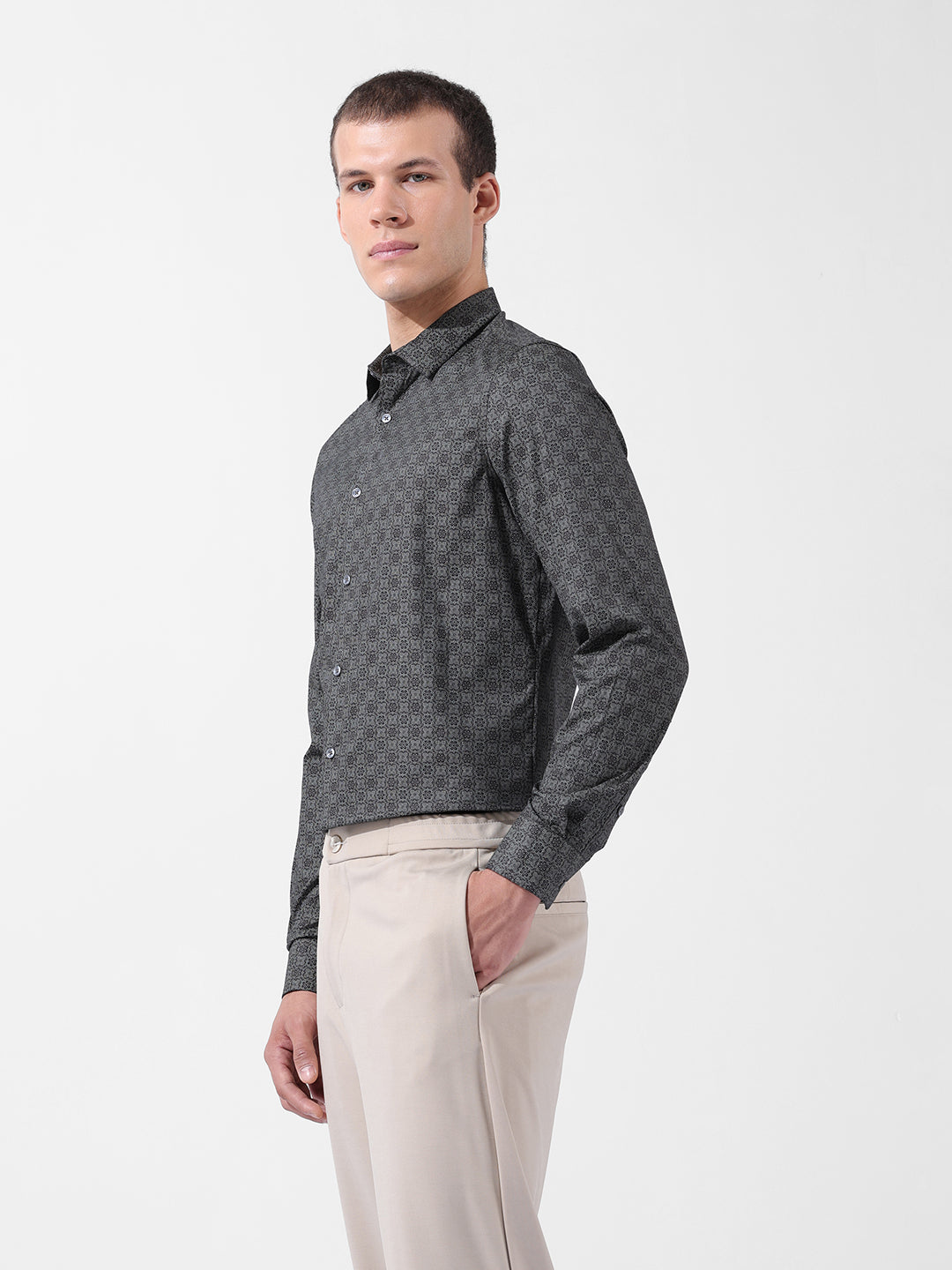 Men's Brown Slim Fit Printed Party Wear Shirt