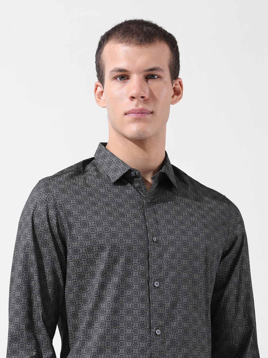 Men's Brown Slim Fit Printed Party Wear Shirt