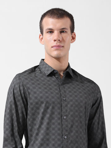 Men's Brown Slim Fit Printed Party Wear Shirt