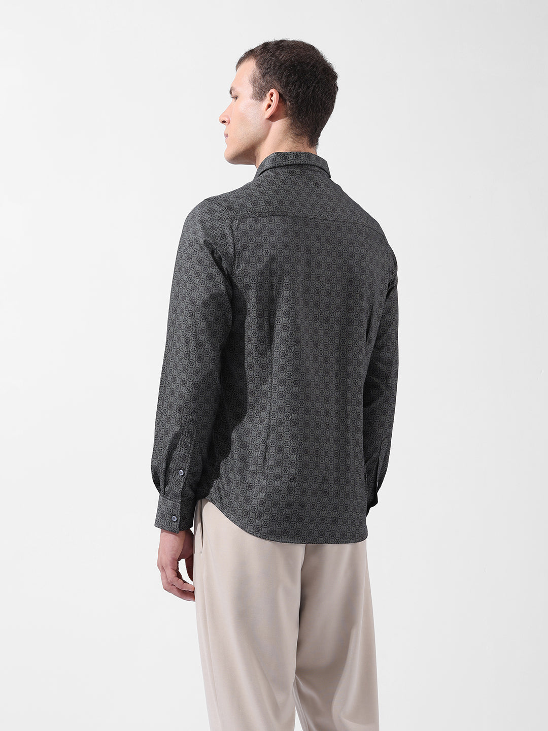 Men's Brown Slim Fit Printed Party Wear Shirt