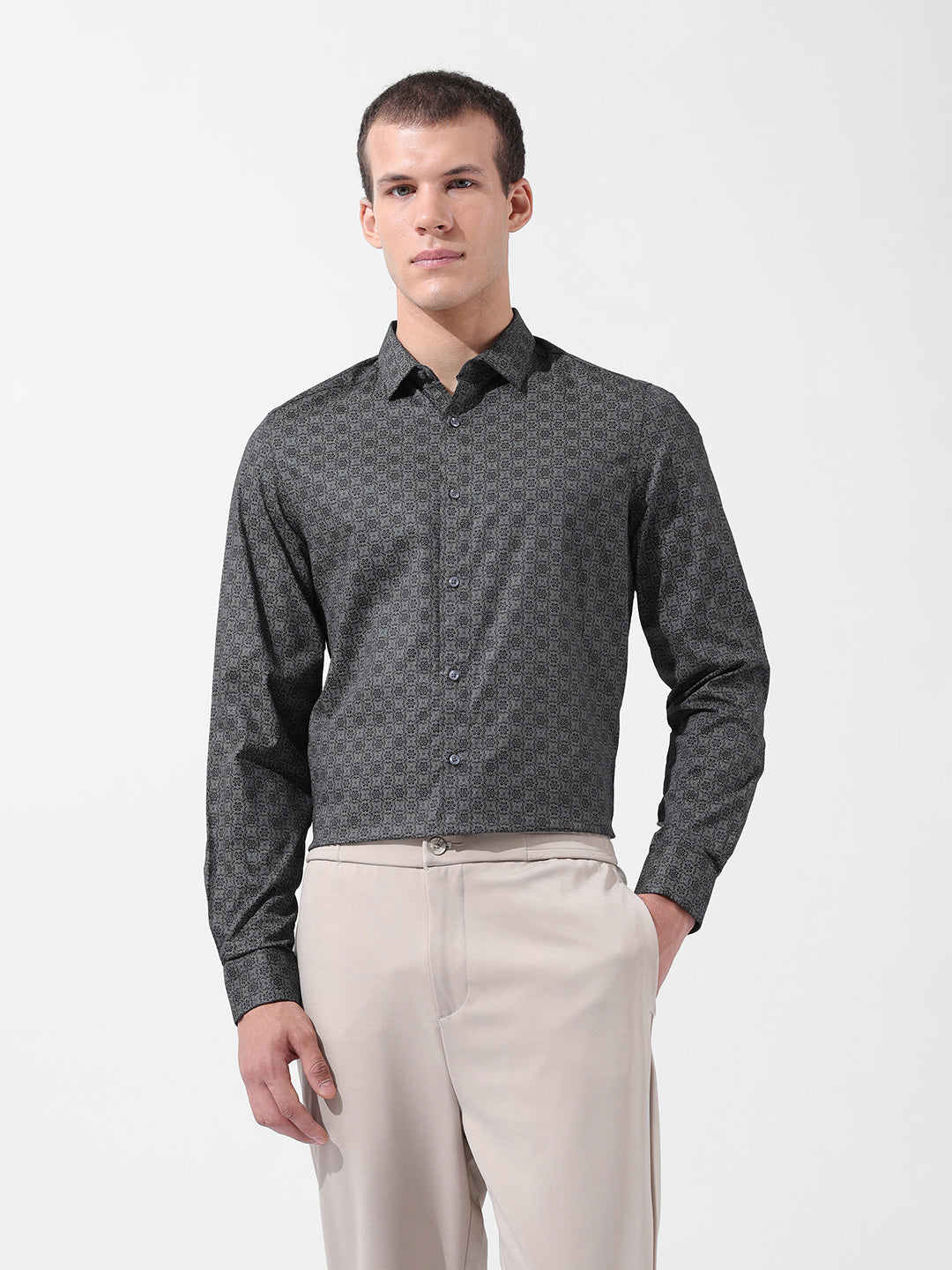 Men's Brown Slim Fit Printed Party Wear Shirt
