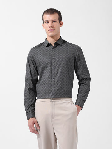 Men's Brown Slim Fit Printed Party Wear Shirt