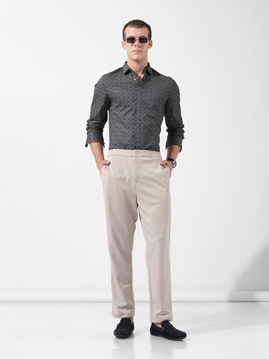 Men's Brown Slim Fit Printed Party Wear Shirt