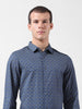 Men's Blue Slim Fit Printed Party Wear Shirt