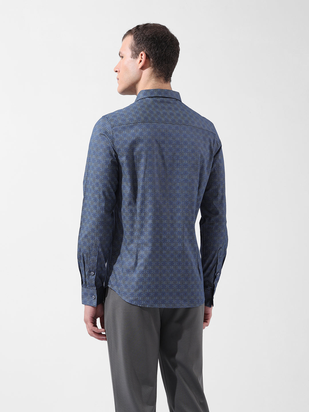 Men's Blue Slim Fit Printed Party Wear Shirt