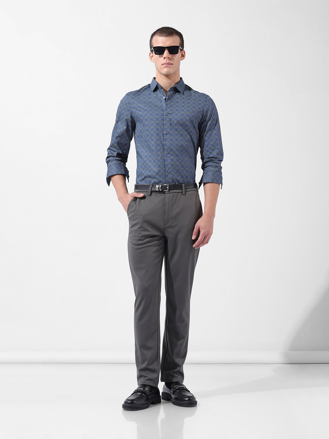 Men's Blue Slim Fit Printed Party Wear Shirt