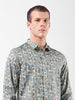 Men's Olive Slim Fit Printed Party Wear Shirt