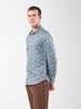 Men's Blue Slim Fit Printed Party Wear Shirt
