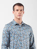 Men's Blue Slim Fit Printed Party Wear Shirt