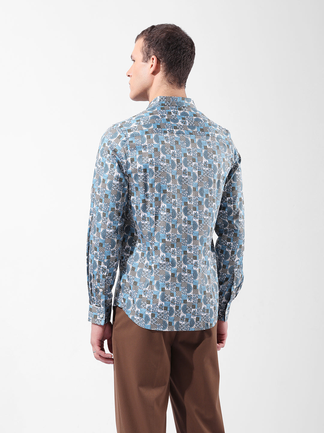 Men's Blue Slim Fit Printed Party Wear Shirt