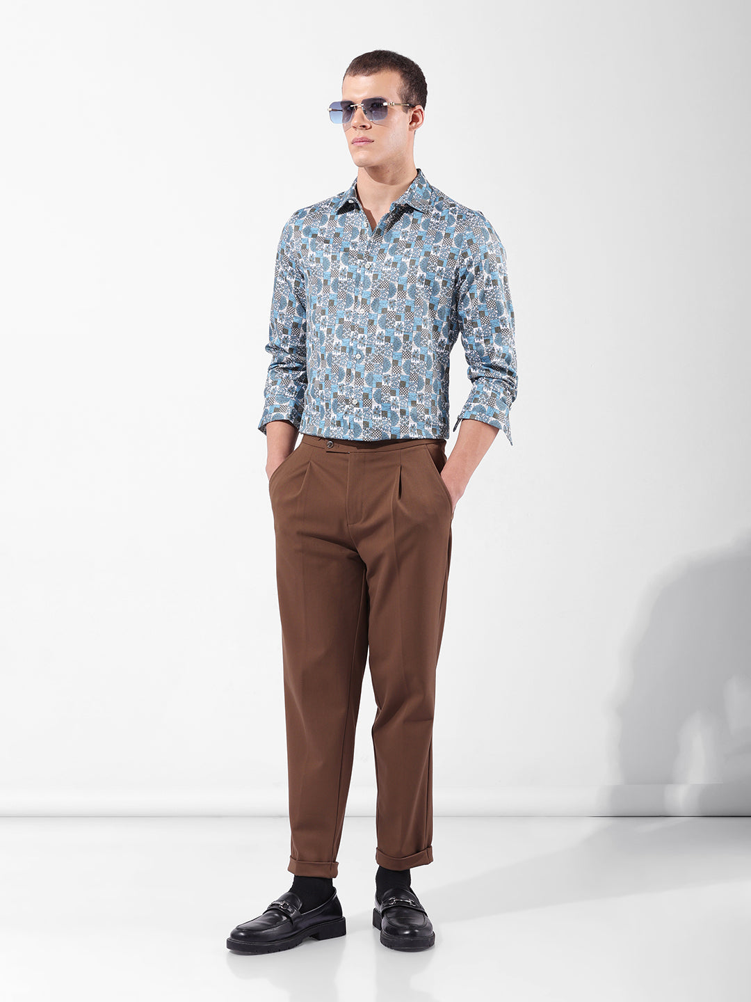 Men's Blue Slim Fit Printed Party Wear Shirt