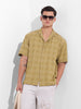 Men's Khaki Relaxed Fit Textured Resort Shirt
