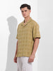 Men's Khaki Relaxed Fit Textured Resort Shirt