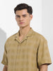 Men's Khaki Relaxed Fit Textured Resort Shirt