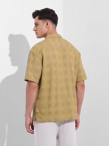 Men's Khaki Relaxed Fit Textured Resort Shirt