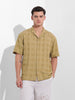 Men's Khaki Relaxed Fit Textured Resort Shirt