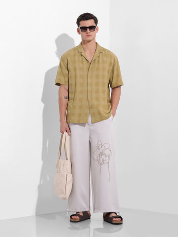Men's Khaki Relaxed Fit Textured Resort Shirt
