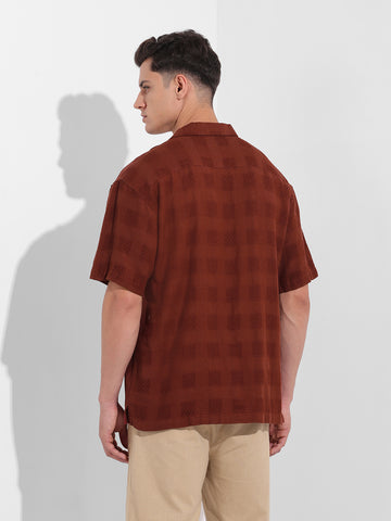 Men's Camel Relaxed Fit Textured Resort Shirt