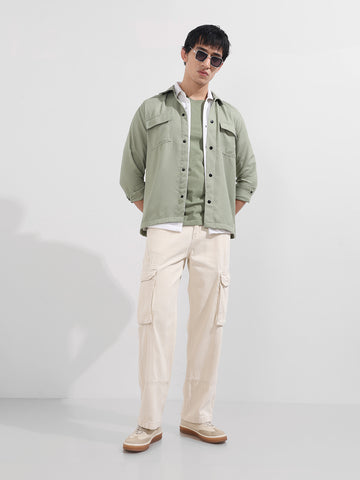 Men's Green Regular Fit Textured Casual Shirt