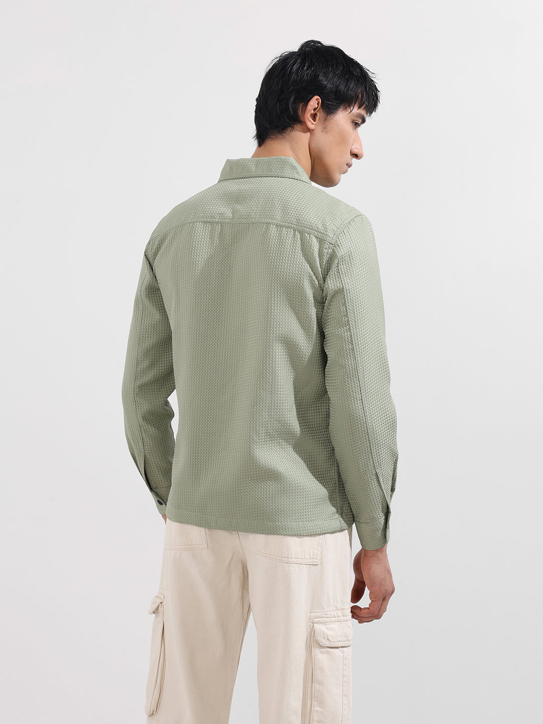Men's Green Regular Fit Textured Casual Shirt