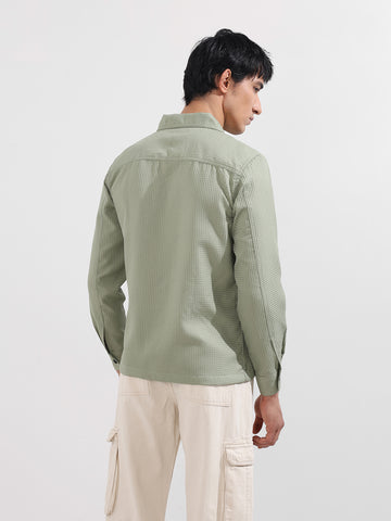Men's Green Regular Fit Textured Casual Shirt