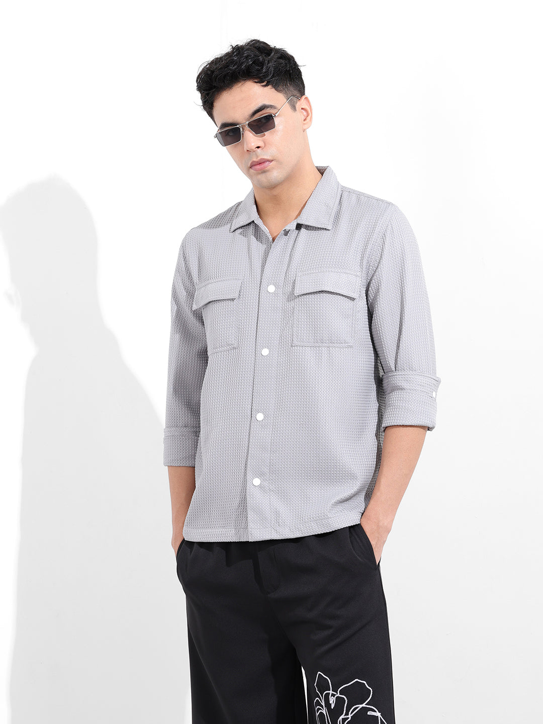 Men's Grey Regular Fit Casual Shirt